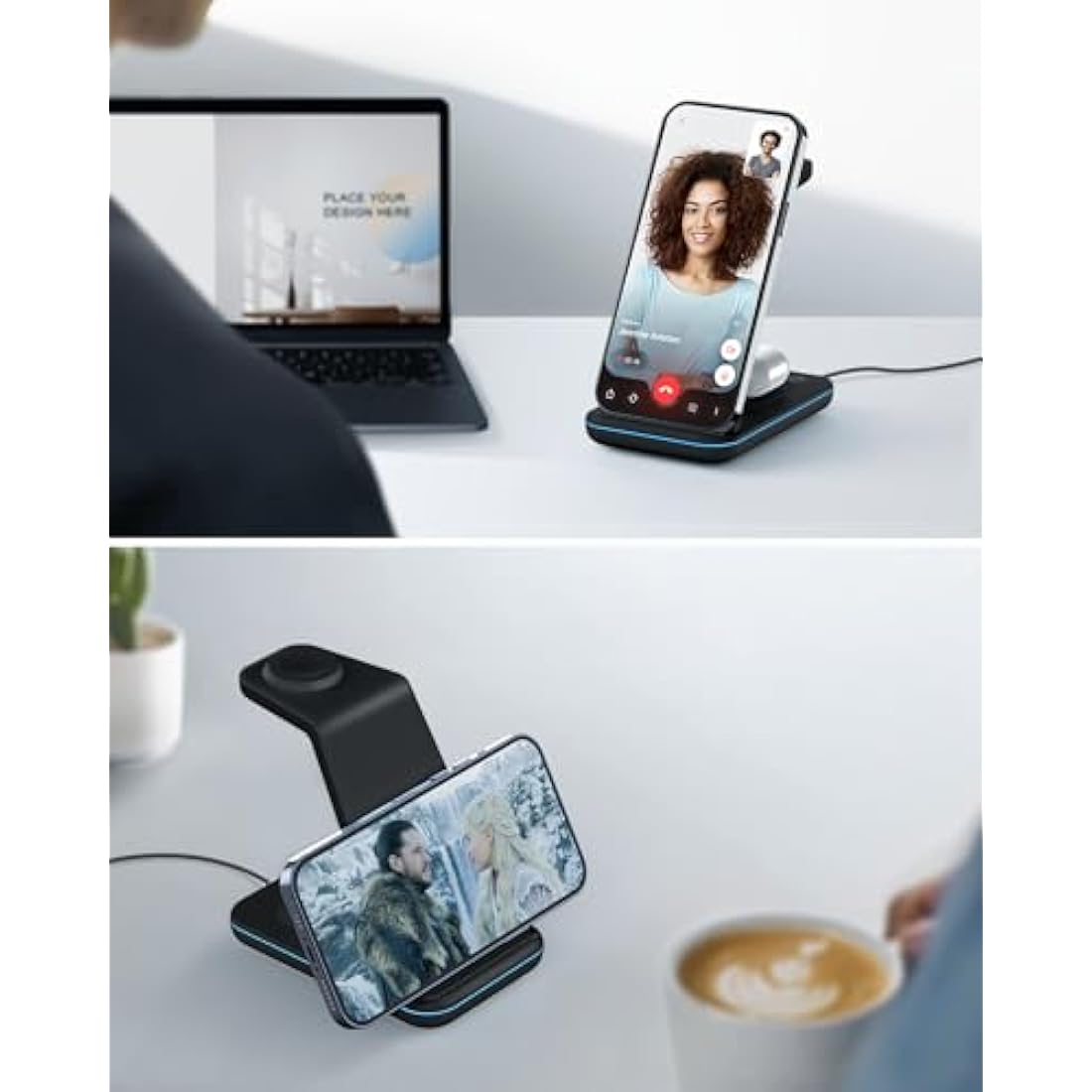 GEEKERA Wireless Charger, 3 in 1 Charging Station for iPhone 16/15/14/13/12/11/Pro Max/XS/XR/8, Charger Stand for Apple Watch 10/Ultra/9/8/7/6/5/4/3/2/SE, Docking Station for AirPods 4/Pro/3/2-Black