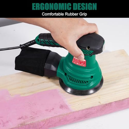 HYCHIKA Orbital Sander, 300W 13000RPM Random Orbital Sander, 6 Variable Speeds, 125mm 12Pcs Sandpapers, Electric Sander with Dust Collection Ideal for Sanding, Polishing Wood, DIY, Home Improvements