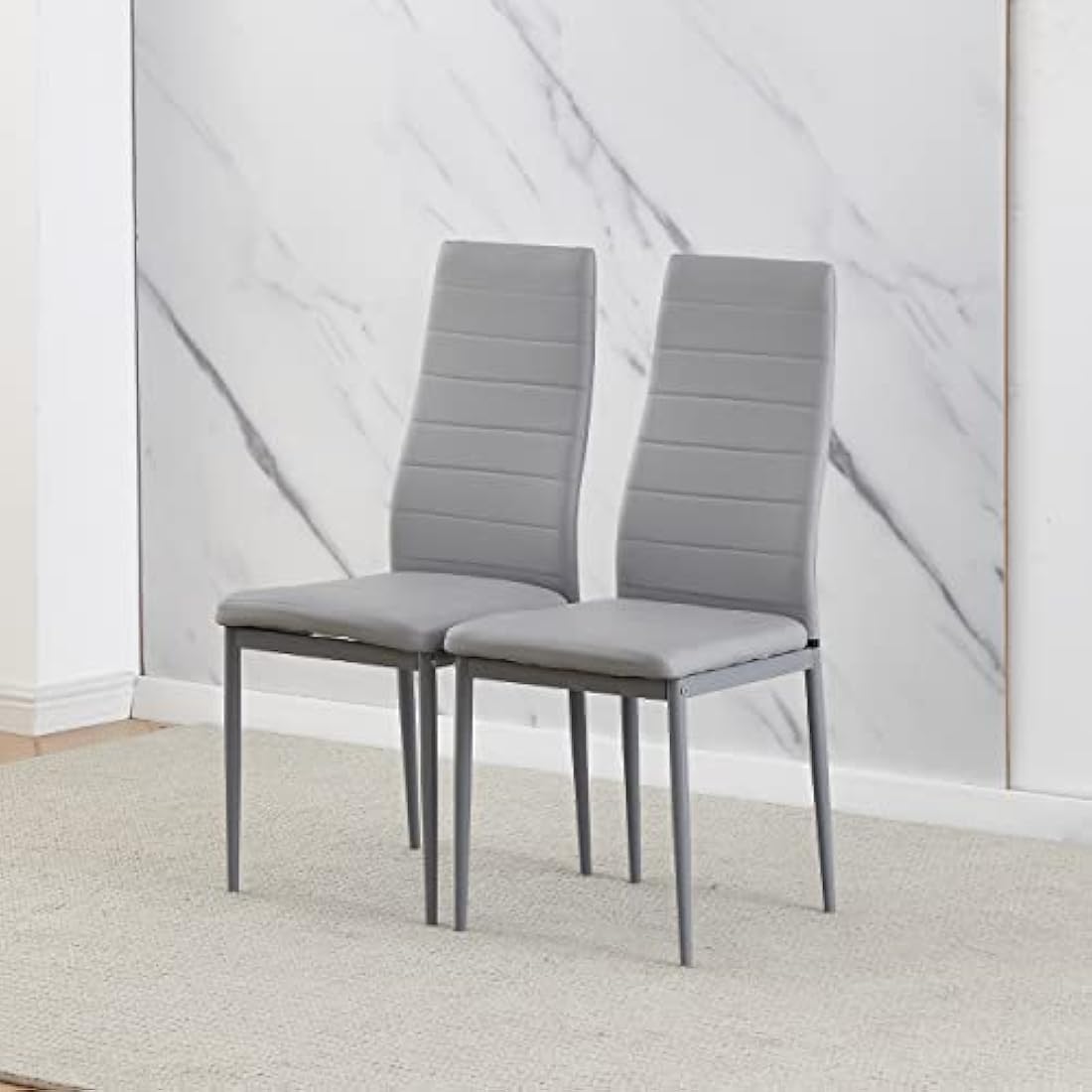 Redd Royal Set of 2 Dining Room Chair Kitchen Chairs Only Faux Leather Metal Legs Comfy Upholstered Padded Seat Modern Home Office Chairs for Party Restaurant Dinette (2 grey pu leather)