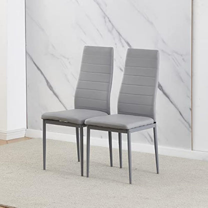 Redd Royal Set of 2 Dining Room Chair Kitchen Chairs Only Faux Leather Metal Legs Comfy Upholstered Padded Seat Modern Home Office Chairs for Party Restaurant Dinette (2 grey pu leather)