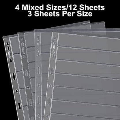 Postage Stamp Pages - 12 Sheets Clear Single-Sided Stamp Sleeves Inserts 5/6/7/8 Rows for Stamp Collection Binder IS02MX112
