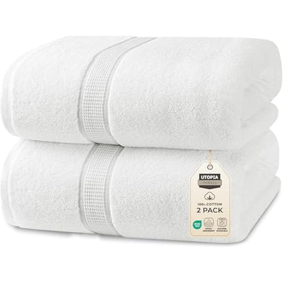 Utopia Towels - Premium Jumbo Bath Sheet (90 x 180 cm, 2 Pack) - 100% Ring Spun Cotton Highly Absorbent and Quick Dry Extra Large Bath Sheet - Super Soft Hotel Quality Towel (White)