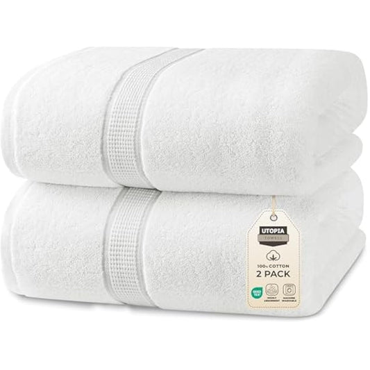 Utopia Towels - Premium Jumbo Bath Sheet (90 x 180 cm, 2 Pack) - 100% Ring Spun Cotton Highly Absorbent and Quick Dry Extra Large Bath Sheet - Super Soft Hotel Quality Towel (White)