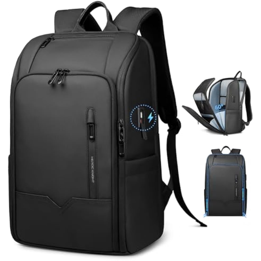 HEROIC KNIGHT Travel Laptop Backpack, Water-Resistant 15.6 Inch Business Laptop Rucksack Bag with USB Charging Port, Anti-Theft Carry on Backpack, High-Tech Casual Daypack for Work Office College