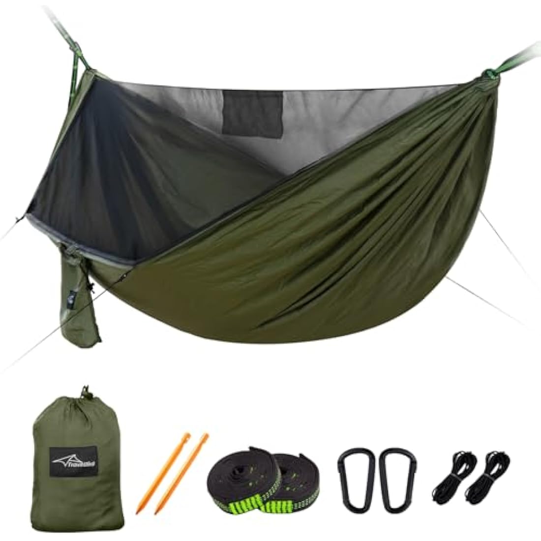 Travel Bird Camping Hammock with Mosquito Net and Ridge Rope, 290 * 140CM Large Space, Portable Lightweight Hanging Hammocks with Tree Straps for Outside, Hiking, Travel and Backpacking