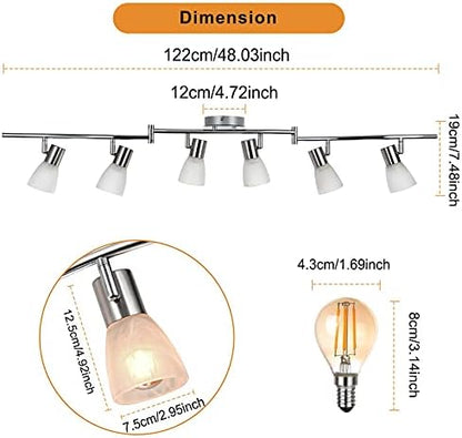 Unikcst Modern LED Ceiling Light Rotatable 6 Way Spotlight Bar Brushed Nickel Spots Fitting for Kitchen Living Room with 6X 4W E14 Bulbs Warm White