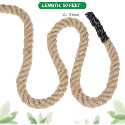 PATIKIL 1-1/2" x 50 Ft Twisted Manila Rope - Natural Thick Jute Rope for Docks, Railings, Bundling, Craft, Tug of War, and Decorating