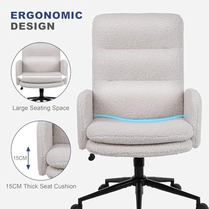 Youhauchair Desk Chair, Faux Cashmere Office Chair with High Backrest, Comfortable Desk Chairs for Bedroom, Office Chairs for Home with Adjustable Height, Cream