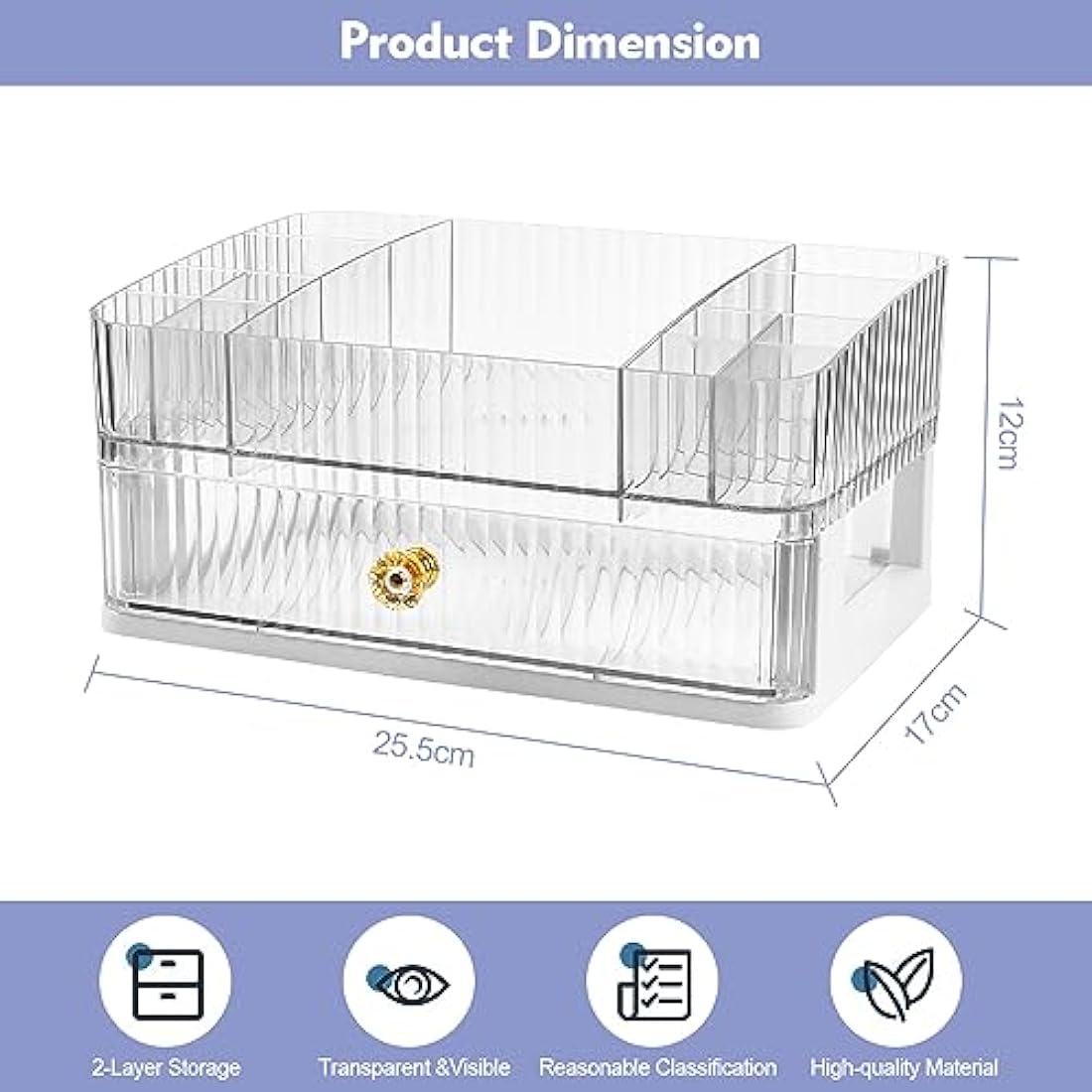 OKUYAN Clear 2-Tier Makeup Organiser Tray - Desk and Dressing Table Organizer for Skincare and Cosmetics - Acrylic Storage Box With Drawers for Vanity and Bathroom