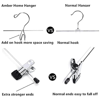 Amber Home 26 Pack Heavy Duty Add on Metal Pants Skirt Hangers, Stackable Add-on Metal Clothes Hangers with 2-Adjustable Clips