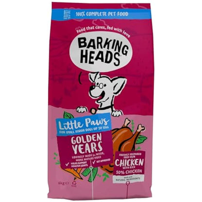 Barking Heads Complete Dry Dog Food 6kg - Senior Little Paws (Small Breed) Golden Years Chicken - Natural Senior Recipe with Joint Support - Vet Approved
