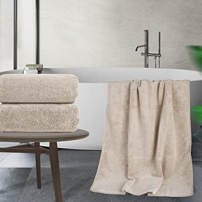 POLYTE Premium Quick Dry Lint Free Microfibre Bath Sheet, Pack of 2 (Beige, 89x178 cm)