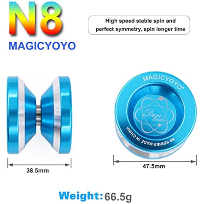 MAGICYOYO N8 Yoyos Pro Responsive Yoyo & Unresponsive Yo-yo for Kids Teens Adults, Beginners to Advanced Yo-yos, Yo Yo Metal with Unresponsive Bearing+12 Yo-Yos Strings+ Remover+ Glove+ Bag, Blue