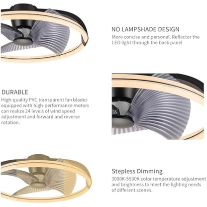 BKZO 73CM LED Ceiling Light with Fan, Ceiling Fan Lights 6 Levels Wind Speeds, Stepless Dimming Light, Modern Fan Lighting for Living Room, Dining Room, Bedroom, Office, 3000-5500K