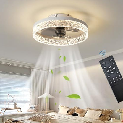 Exlafi Quiet Modern Ceiling Fans with Lights and Remote Control, LED Dimmable Fan Lamps for Bedroom and Living Room, Reversible with 6 Speeds (White, 40CM)