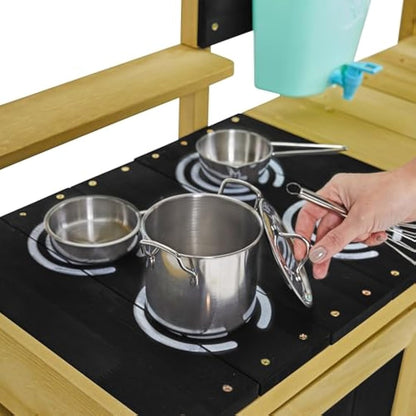 TP Toys | Mud Kitchen | Deluxe Wooden Mud Kitchen | Boys and Girls 3+ | Kids Outdoor Kitchen Playset with Water Pan, Garden Sink, and Kitchen Accessories | Garden & Sensory Pretend Play for Kids