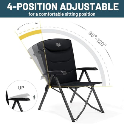 TIMBER RIDGE Folding Camping Chairs 2 Set for Adults Adjustable Heavy Duty Outdoor Chair 4-Position, High Back Oversized Garden Chair Recliner Luxury for Dining Beach Picnic, Support 150kg, Black