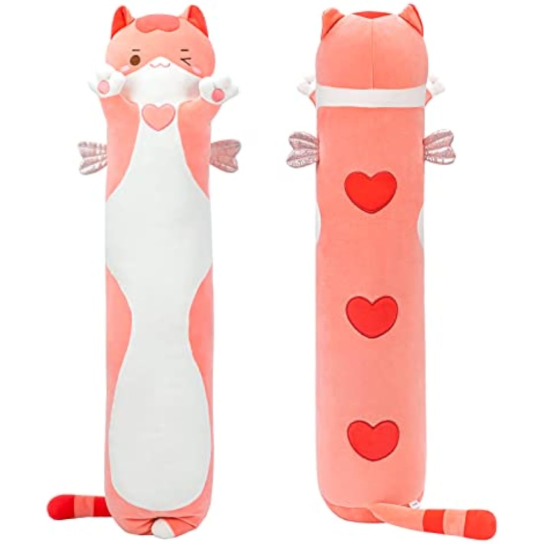 Mewaii 51in Long Cat Plush Pillows Stuffed Animals Squishy Pillows - Cute Plushie Kitten Sleeping Hugging Pillow Toys for Kids(Pink)