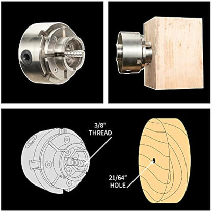 DEEFIINE 4 Inch Wood Lathe Chuck Set 1" x 8TPI Thread & 3/4" x16TPI Adapter, Nickel Plated Self-Centering 4 Jaw Wood Turning Chuck.(1 jaw)