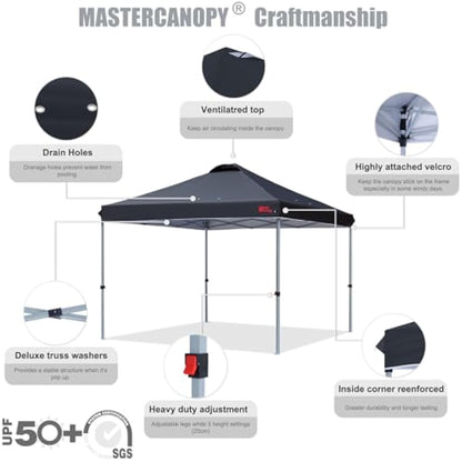 MASTERCANOPY Durable Ez Pop-up Gazebo Tent with Roller Bag (2.5x2.5M,Black)