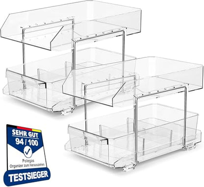 Polegas Multifunctional Acrylic Kitchen Organiser Set - Base Cabinet & Refrigerator Organiser With Sliding Drawer, Under Sink & Spice Rack Organiser