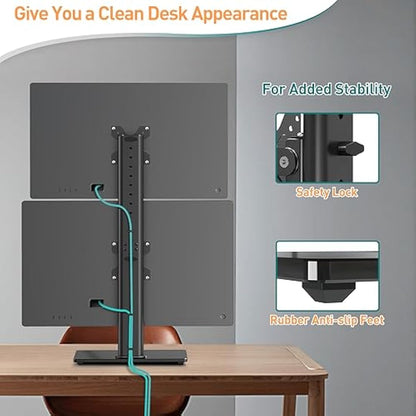 ELIVED Dual Monitor Stand - Freestanding Arm for 13-32 Inch Monitors, VESA 75x75/100x100mm, Up to 15KG, 360° Rotation, Height Adjustable EV2012
