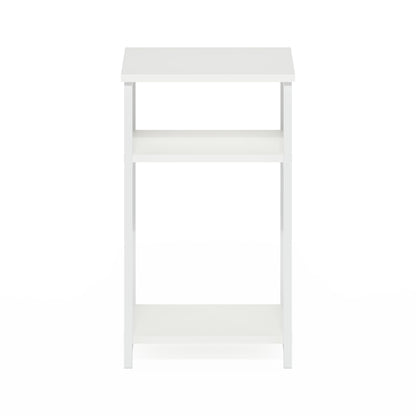 Furinno JUST Side Table, 3-Tier Metal Frame End Table with Open Shelf, Night Stand, Bedside Table, for Living Room, Bedroom, White