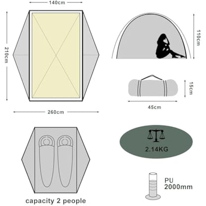 BISINNA 2 Man Camping Tent Waterproof Windproof Two Doors Lightweight Backpacking Tent Easy Setup Double Layer Outdoor Tent for Family Camping Hunting Hiking Mountaineering Travel