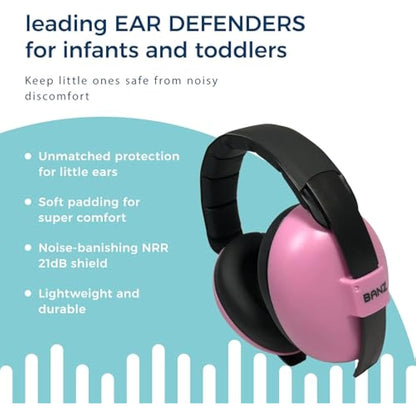 Banz Baby Ear Defenders - Noise Cancelling Baby Headphones for 0-36 Months, NRR 21dB - Lightweight Over-Ear Design with Soft Headband and Cushion Cups