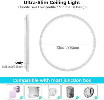 libtit 24W Bathroom Lights Ceiling, 33CM 2400LM Ultra-Slim Kitchen Lights Ceiling,3000K/4500K/6000K Modern Led Flush Mount Ceiling Light Fixture for Bedroom, Office, Hallway,2Pack