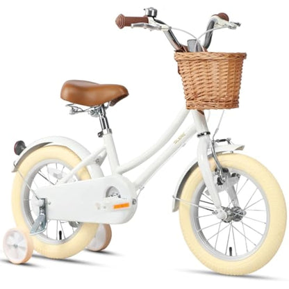 Glerc Little Molly 12 Inch Kids Retro Girls Bike for 2-13 Year Old with Wicker Basket & Stabilisers/Kickstand, Multiple Colors