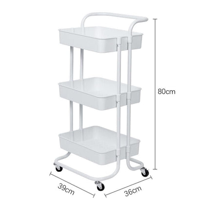 Multibao 3 Tier Storage Trolley on Wheels Cart Kitchen Utility Rolling Rack Tray Shelf for Kitchen Bathroom Laundry and Office (White)