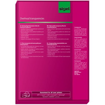 SIGEL LF419 Transparency Film for Laser/Copier BandW, clear, coated, auto feed, for double-sided printouts, 100 mic, A4, 100 sheets