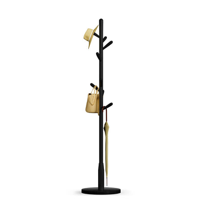 Awatiwa Solid Wood Round Base Coat Rack, Free Standing Hall Coat Tree with 8 Hooks（+2 spare for Coats, Hats, Bags, Purses, for Entryway, Hallway