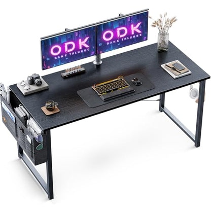 ODK Computer Writing Desk, Sturdy Home Office PC Table, Work Desk with Storage Bag and Headphone Hook (Black, 120 x 48 cm)