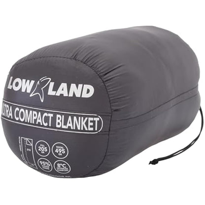 LOWLAND OUTDOOR® Down filled rectangular sleeping bag - Ultra compact blanket - 210x80 cm - 445 gram +8°C