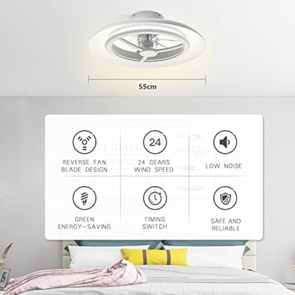 BKZO 55 cm Smart LED Ceiling Light with Fan, Ceiling Fan Lights Without Lampshade, Wind Speeds Adjustable, Stepless Dimming Light, RGB dimming, Modern Fan Lighting, 3000-5500K [Energy Class F]
