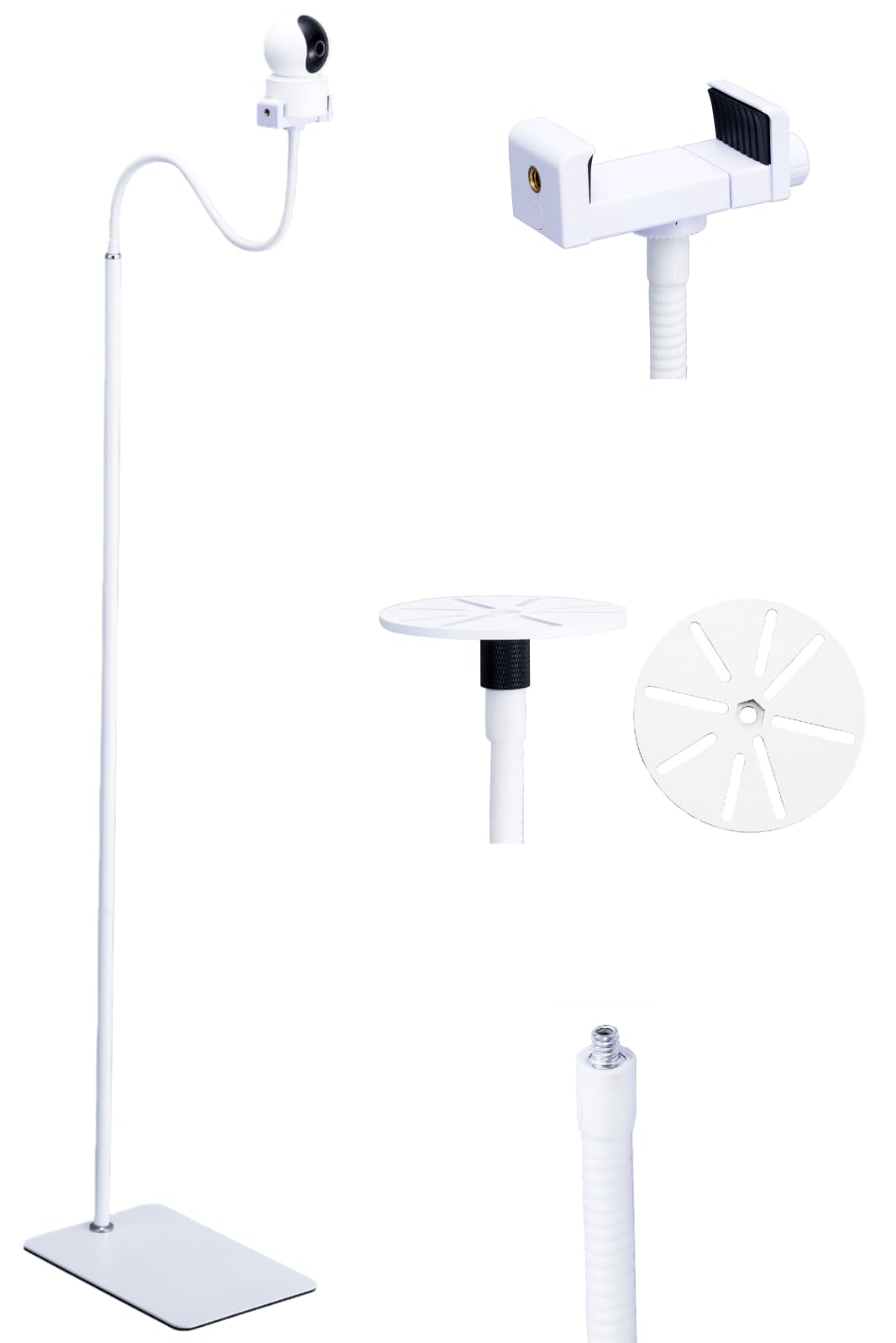 BoGuang Baby Monitor Holder - Universal Floor Mount for Surveillance, Height Adjustable 75-175 cm, Compatible with Baby/Security Camera (White)