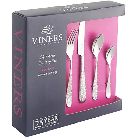 Viners Glamour 24-Piece 18.0 Stainless Steel Cutlery Set in Gift Box (Packaging may vary)