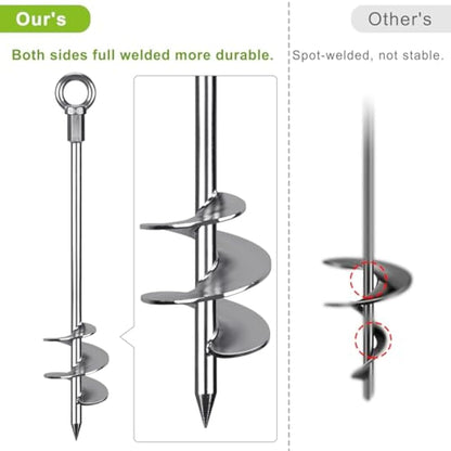 Insaga Tent Peg, 45cm Heavy Duty Ground Anchor Large Metal Earth Stake Spiral Blade Screw in Trampolines Spike for Swing Set/Camping/Shed/Dog/Carport with Fixed Loop Strap, 6 Pack