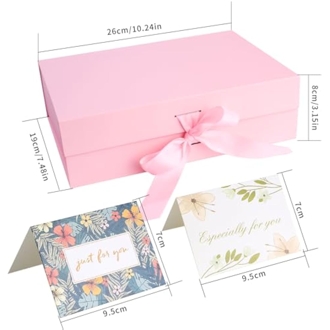Christmas Pink Gift Box with Ribbon, Luxury Premium Magnetic Present Boxes with Lids, Large Rectangle Gift Packaging Decorative Presentation Box for Present Gifts, with Shredded Paper, Cards