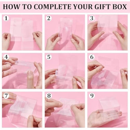 BENECREAT 20PCS Clear Party Favour Boxes 8x8x8cm Square PET Gift Boxes with Protective Film for Wedding Souvenir