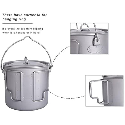 Boundless Voyage Outdoor 1100ml Titanium Pot with Lid Folding Bail Handle Camping Hiking Picnic Ultralight Portable Water Bottle Cup Mug Spork Set