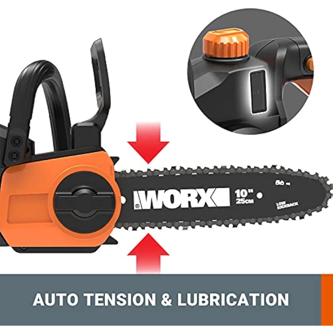WORX WG322E.9 18V (20V MAX) 25cm Cordless Compact Chainsaw - (Tool Only - Battery & Charger Sold Separately), Black