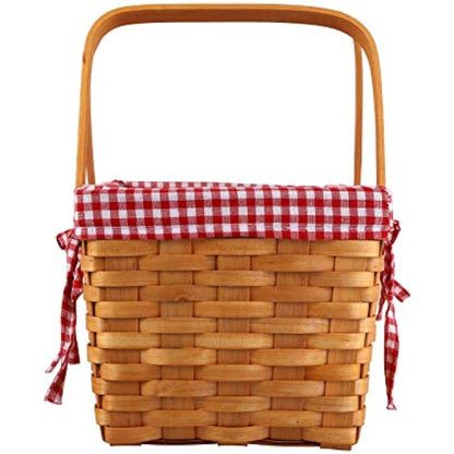 Bekith Picnic Basket Natural Split Shopping Storage Basket Woven Hamper Storage with Double Folding Handles, Pink Lining