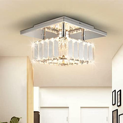 diisunbihuo Mini Crystal Chandelier Big Crystal Ceiling Lamp Square LED Pendant Light for Hallway Stairecase (Warm White)