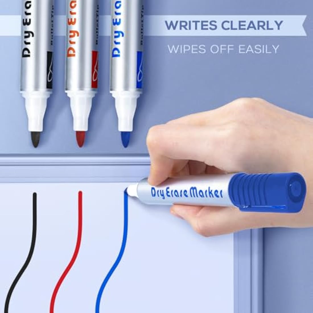 maxtek Whiteboard Pens, 12pcs Whiteboard Markers 3 Assorted Colours Black Blue Red Dry Erase Pens for Office, Schools, Home, Bullet Tip Dry Wipe Pens