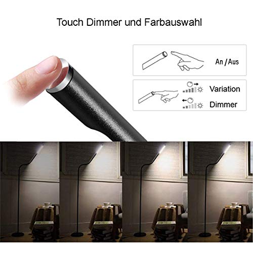 LIGHTEU, LED Floor Lamp 6 W Touch Sensor Switch, Floor Lamp Modern and Simple Style, Continuous Dimming, Long Adjustable Arm for Sofa/Office Reading,