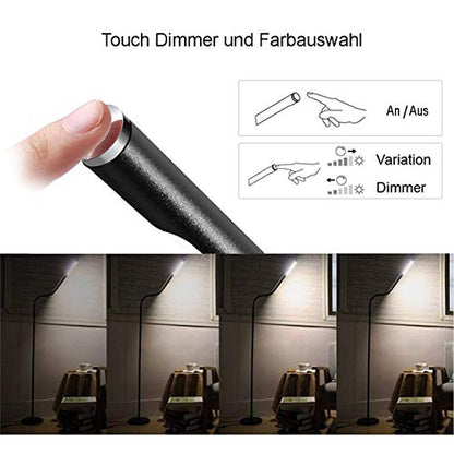 LIGHTEU, LED Floor Lamp 6 W Touch Sensor Switch, Floor Lamp Modern and Simple Style, Continuous Dimming, Long Adjustable Arm for Sofa/Office Reading,