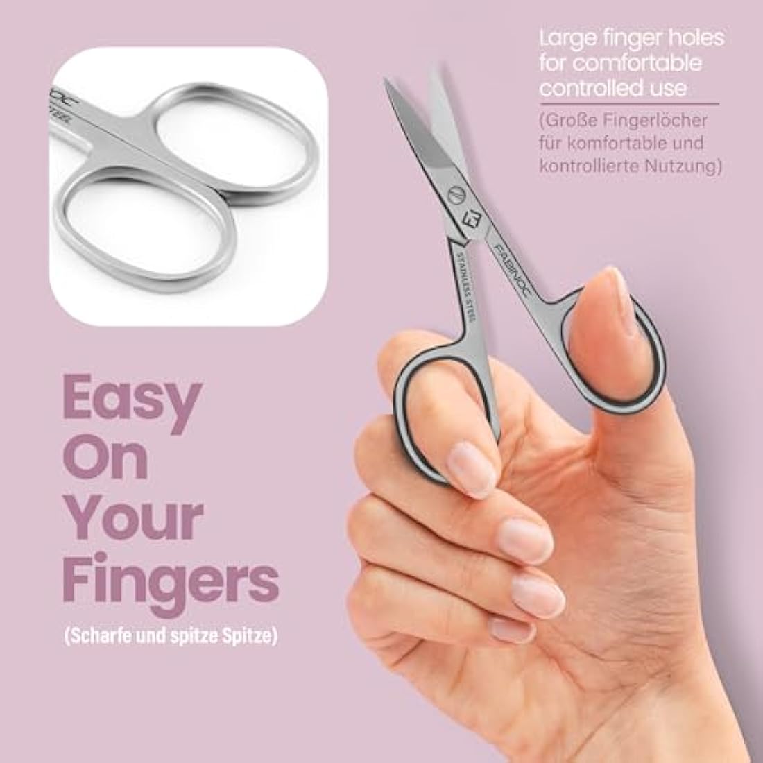 FABINOC® Straight Nail Scissors for Fingernail & Toenails | German Quality Stainless Steel | Small Sharp Manicure & Pedicure Scissors for Men & Women